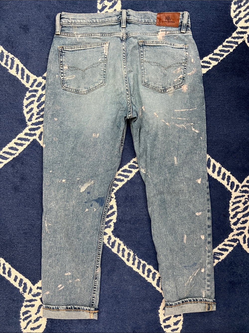 Ralph Lauren 8 Light Blue Paint-Splatter Boyfriend Jeans